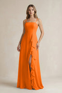 Spaghetti Strap Ruffled A - Line Chiffon Bridesmaid Dress in Cinnamon - SHE IS ME Bridesmaid Dresses