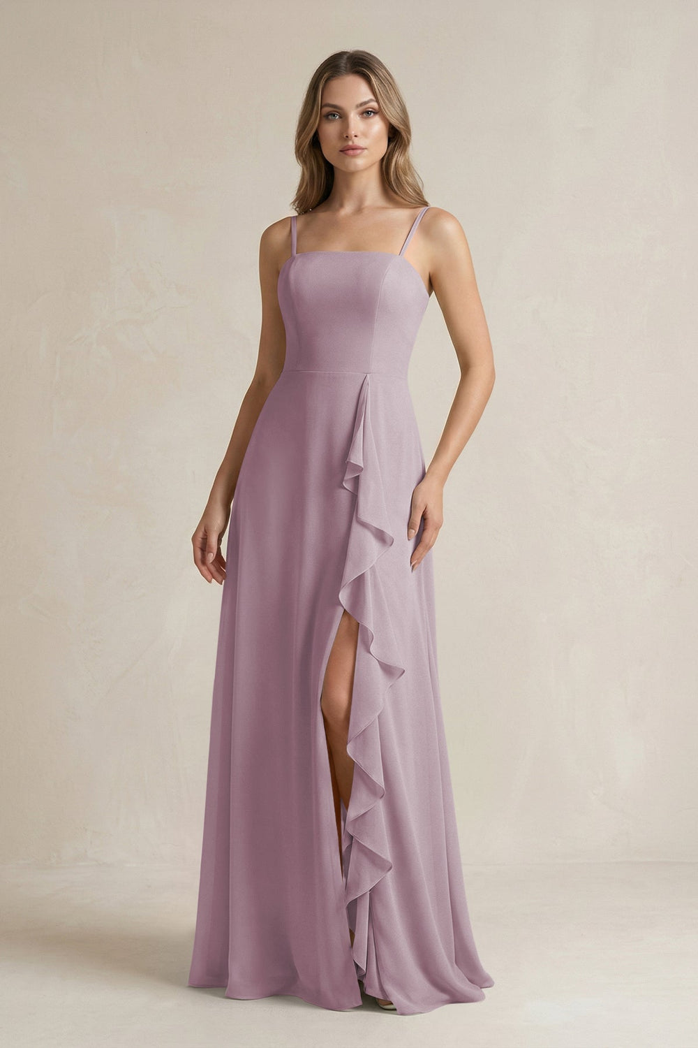 Spaghetti Strap Ruffled A - Line Chiffon Bridesmaid Dress in Dusk - SHE IS ME Bridesmaid Dresses