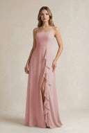 Spaghetti Strap Ruffled A - Line Chiffon Bridesmaid Dress in Dusty Rose - SHE IS ME Bridesmaid Dresses