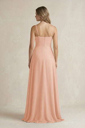 Spaghetti Strap Ruffled A - Line Chiffon Bridesmaid Dress in English Rose - SHE IS ME Bridesmaid Dresses