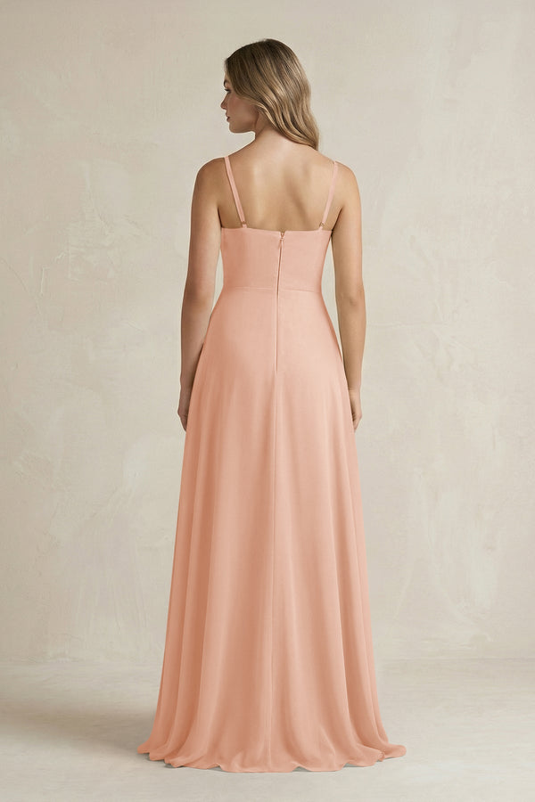 Spaghetti Strap Ruffled A - Line Chiffon Bridesmaid Dress in English Rose - SHE IS ME Bridesmaid Dresses