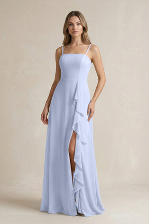 Spaghetti Strap Ruffled A - Line Chiffon Bridesmaid Dress in Ice - SHE IS ME Bridesmaid Dresses