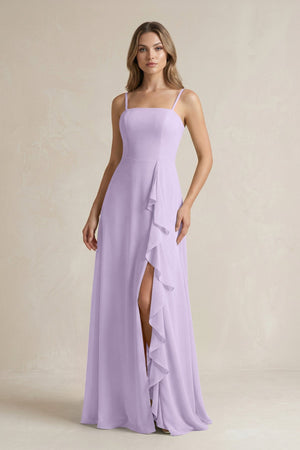 Spaghetti Strap Ruffled A - Line Chiffon Bridesmaid Dress in Lavender - SHE IS ME Bridesmaid Dresses