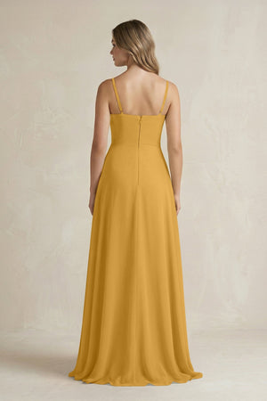 Spaghetti Strap Ruffled A - Line Chiffon Bridesmaid Dress in Marigold - SHE IS ME Bridesmaid Dresses