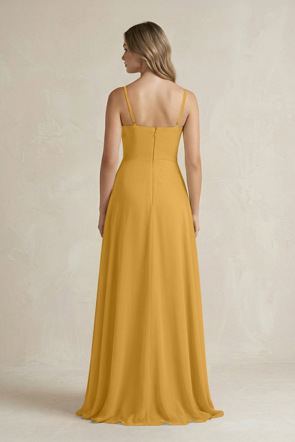 Spaghetti Strap Ruffled A - Line Chiffon Bridesmaid Dress in Marigold - SHE IS ME Bridesmaid Dresses