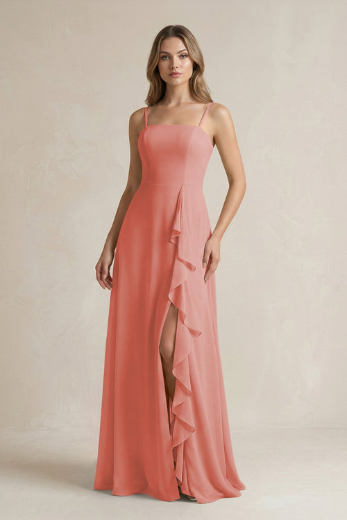 Spaghetti Strap Ruffled A - Line Chiffon Bridesmaid Dress in Mulberry - SHE IS ME Bridesmaid Dresses