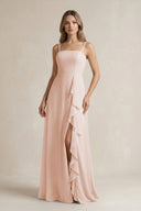 Spaghetti Strap Ruffled A - Line Chiffon Bridesmaid Dress in Pale Blush - SHE IS ME Bridesmaid Dresses