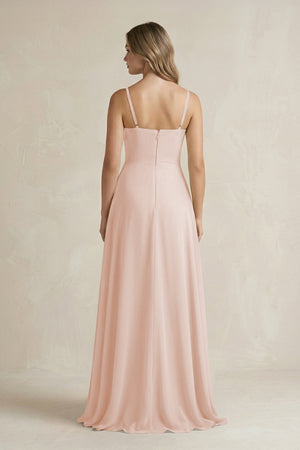 Spaghetti Strap Ruffled A - Line Chiffon Bridesmaid Dress in Pale Blush - SHE IS ME Bridesmaid Dresses