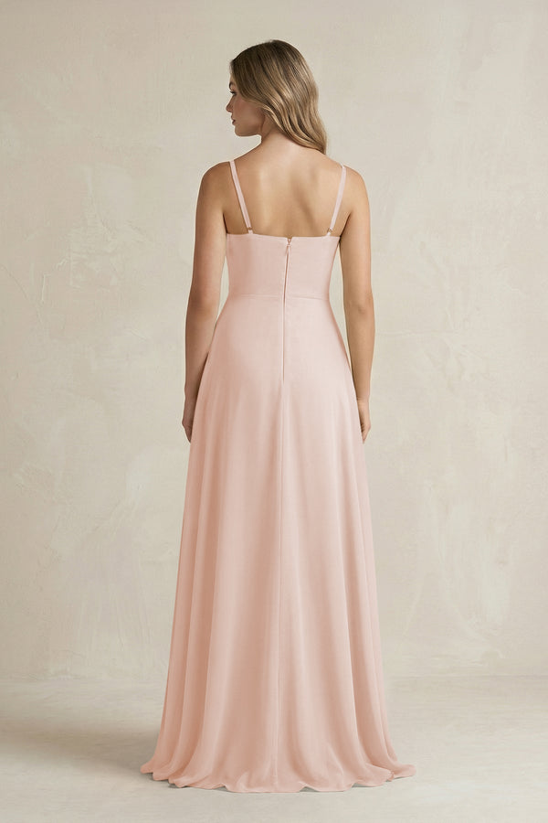 Spaghetti Strap Ruffled A - Line Chiffon Bridesmaid Dress in Pale Blush - SHE IS ME Bridesmaid Dresses