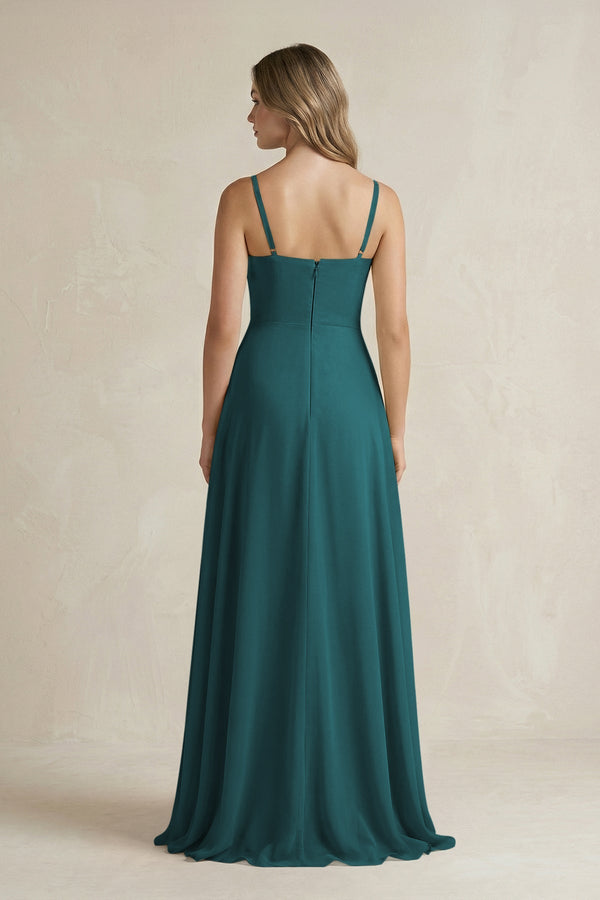 Spaghetti Strap Ruffled A - Line Chiffon Bridesmaid Dress in Pine - SHE IS ME Bridesmaid Dresses