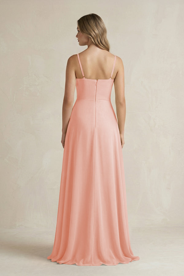 Spaghetti Strap Ruffled A - Line Chiffon Bridesmaid Dress in Rose Petal - SHE IS ME Bridesmaid Dresses