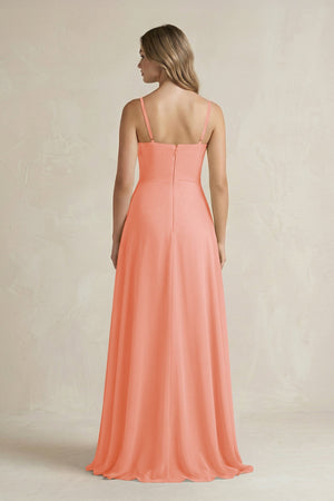 Spaghetti Strap Ruffled A - Line Chiffon Bridesmaid Dress in Rosette - SHE IS ME Bridesmaid Dresses