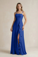 Spaghetti Strap Ruffled A - Line Chiffon Bridesmaid Dress in Royal Blue - SHE IS ME Bridesmaid Dresses