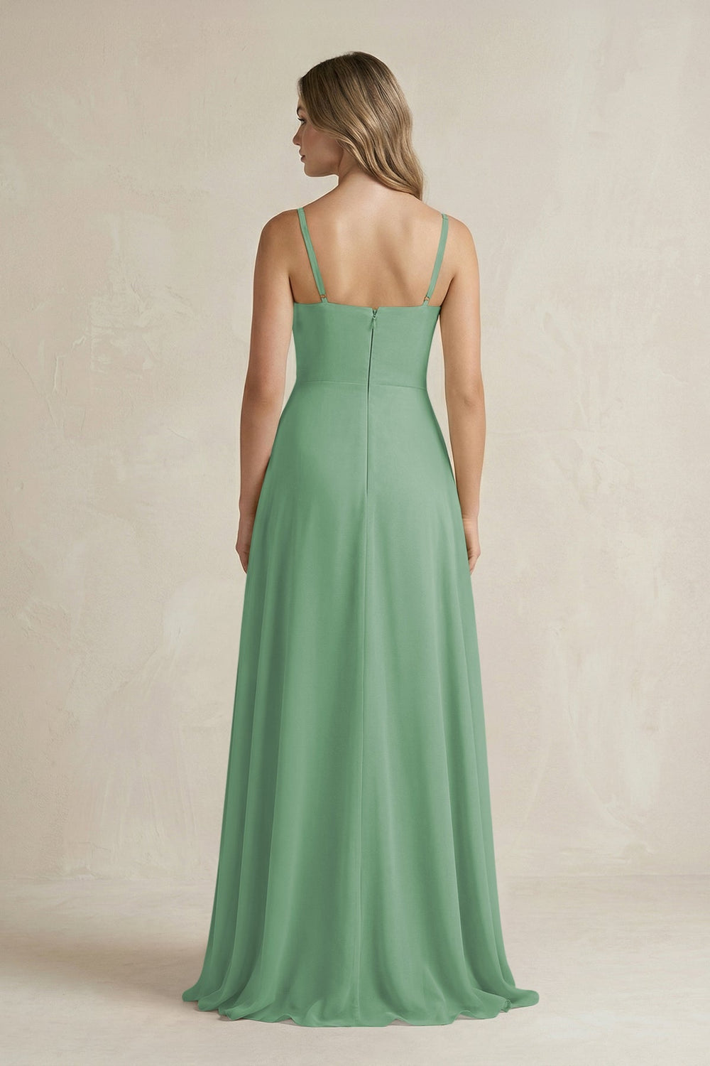 Spaghetti Strap Ruffled A - Line Chiffon Bridesmaid Dress in Sea Glass - SHE IS ME Bridesmaid Dresses