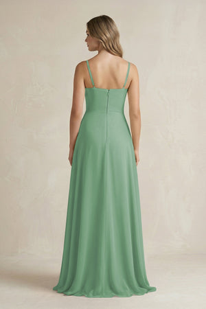 Spaghetti Strap Ruffled A - Line Chiffon Bridesmaid Dress in Sea Glass - SHE IS ME Bridesmaid Dresses