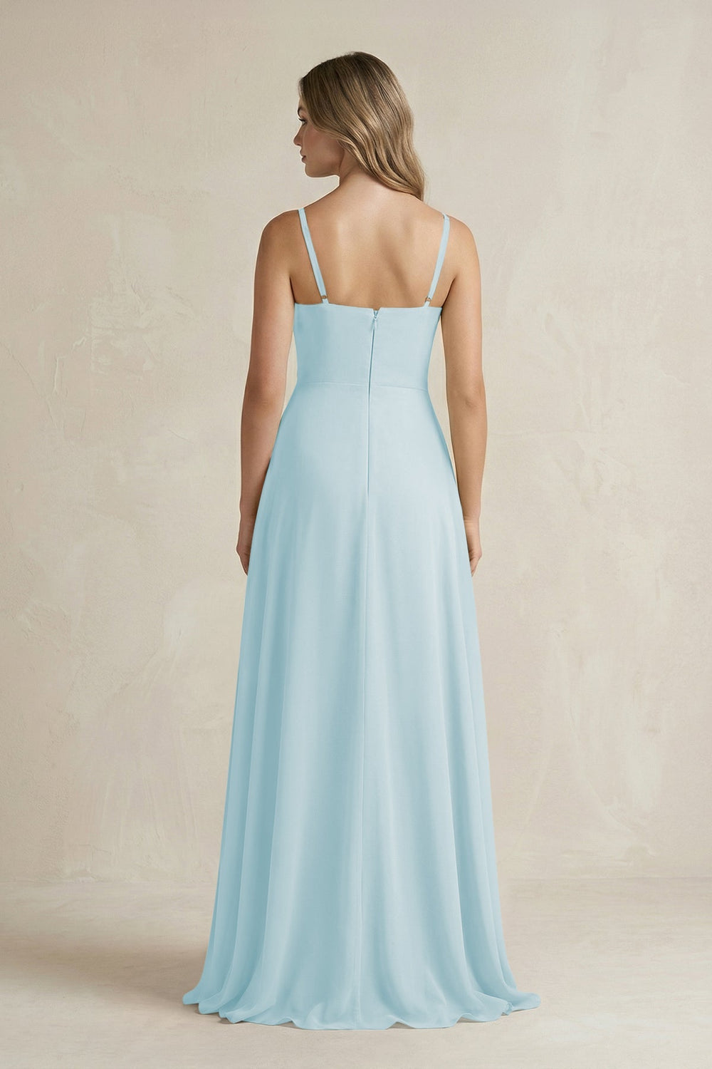 Spaghetti Strap Ruffled A - Line Chiffon Bridesmaid Dress in Sky Blue - SHE IS ME Bridesmaid Dresses