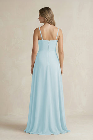 Spaghetti Strap Ruffled A - Line Chiffon Bridesmaid Dress in Sky Blue - SHE IS ME Bridesmaid Dresses