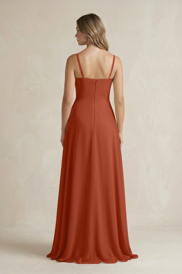 Spaghetti Strap Ruffled A - Line Chiffon Bridesmaid Dress in Spice - SHE IS ME Bridesmaid Dresses