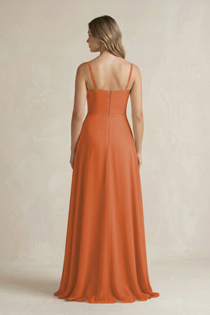Spaghetti Strap Ruffled A - Line Chiffon Bridesmaid Dress in Terracotta - SHE IS ME Bridesmaid Dresses