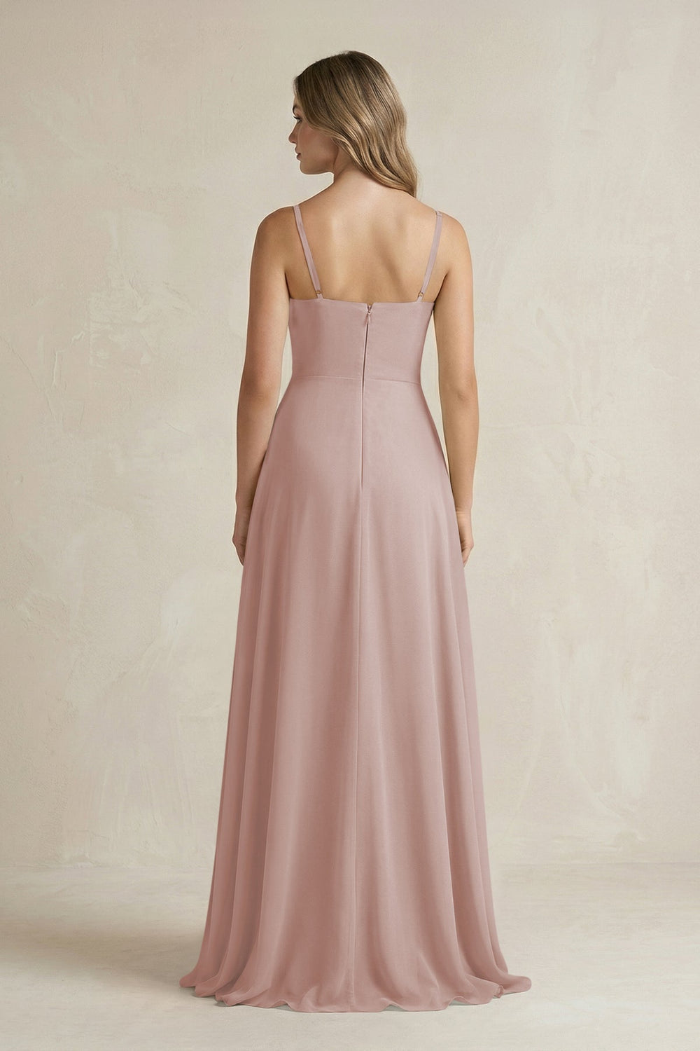 Spaghetti Strap Ruffled A - Line Chiffon Bridesmaid Dress in Toffee - SHE IS ME Bridesmaid Dresses