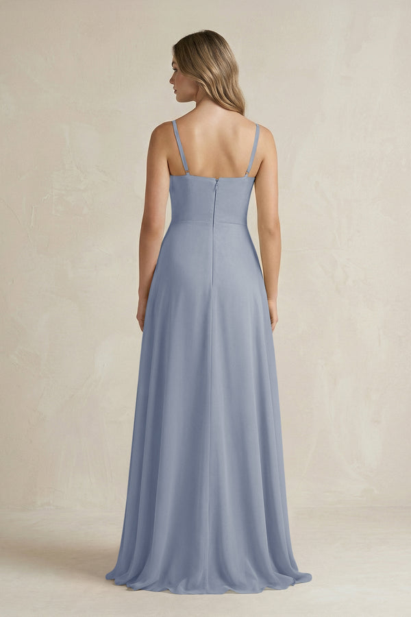 Spaghetti Strap Ruffled A - Line Chiffon Bridesmaid Dress in Twilight - SHE IS ME Bridesmaid Dresses