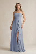 Spaghetti Strap Ruffled A - Line Chiffon Bridesmaid Dress in Twilight - SHE IS ME Bridesmaid Dresses
