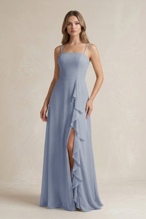Spaghetti Strap Ruffled A - Line Chiffon Bridesmaid Dress in Twilight - SHE IS ME Bridesmaid Dresses