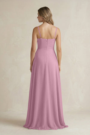 Spaghetti Strap Ruffled A - Line Chiffon Bridesmaid Dress in Vintage Mauve - SHE IS ME Bridesmaid Dresses