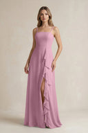 Spaghetti Strap Ruffled A - Line Chiffon Bridesmaid Dress in Vintage Mauve - SHE IS ME Bridesmaid Dresses