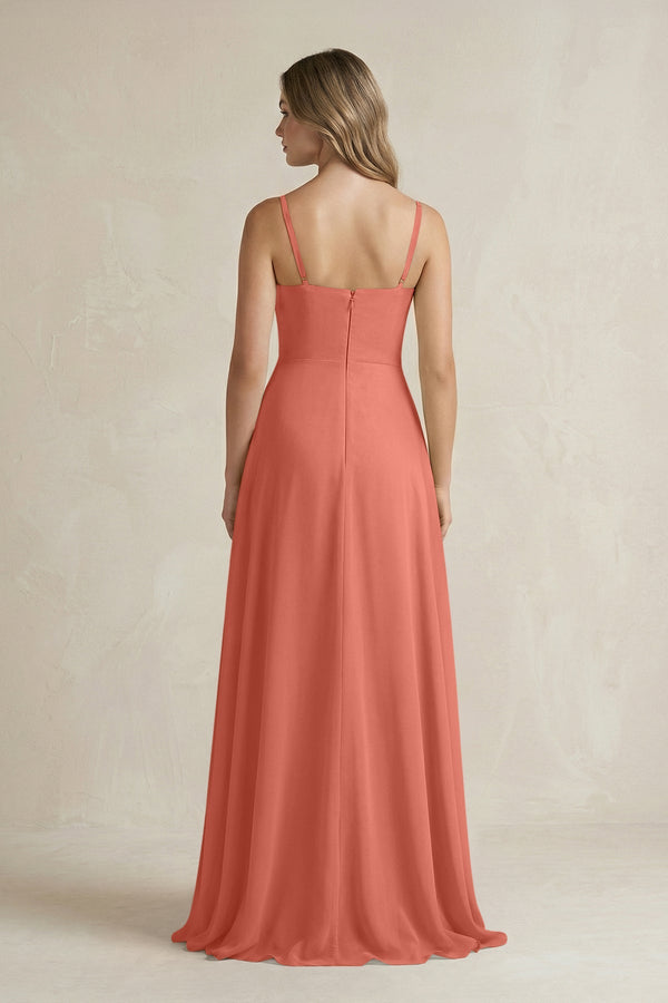 Spaghetti Strap Ruffled A - Line Chiffon Bridesmaid Dress in Wild Rose - SHE IS ME Bridesmaid Dresses