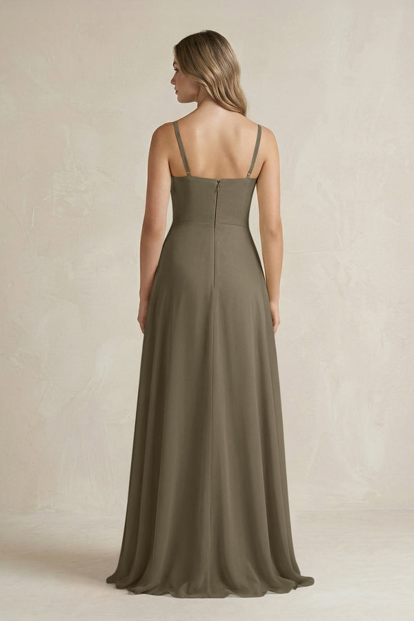 Spaghetti Strap Ruffled A - Line Chiffon Bridesmaid Dress in Willow Green - SHE IS ME Bridesmaid Dresses