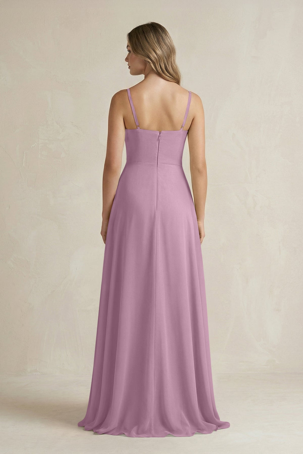 Spaghetti Strap Ruffled A - Line Chiffon Bridesmaid Dress in Wisteria - SHE IS ME Bridesmaid Dresses