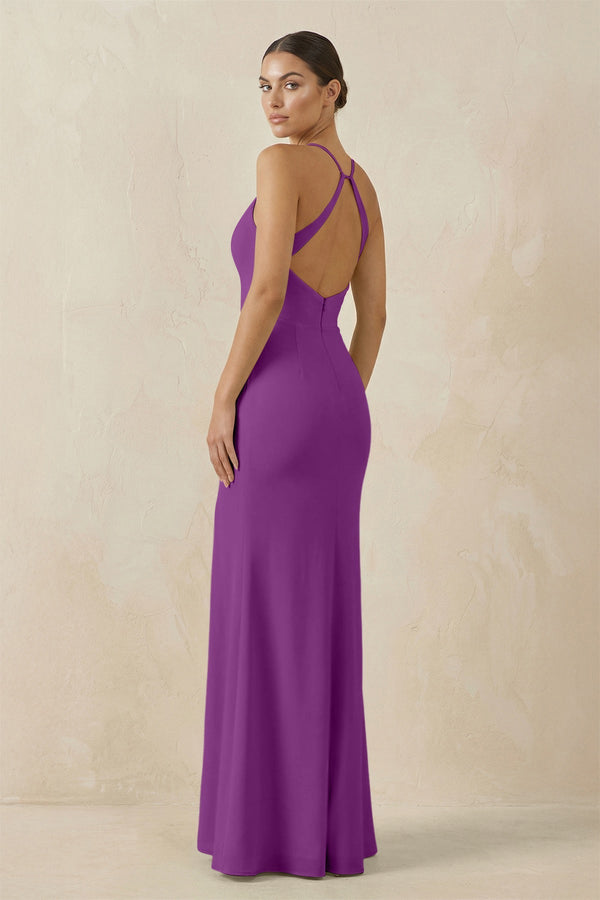 Spaghetti Strap Sheath Chiffon Bridesmaid Dress With Slit in Amethyst - SHE IS ME Bridesmaid Dresses