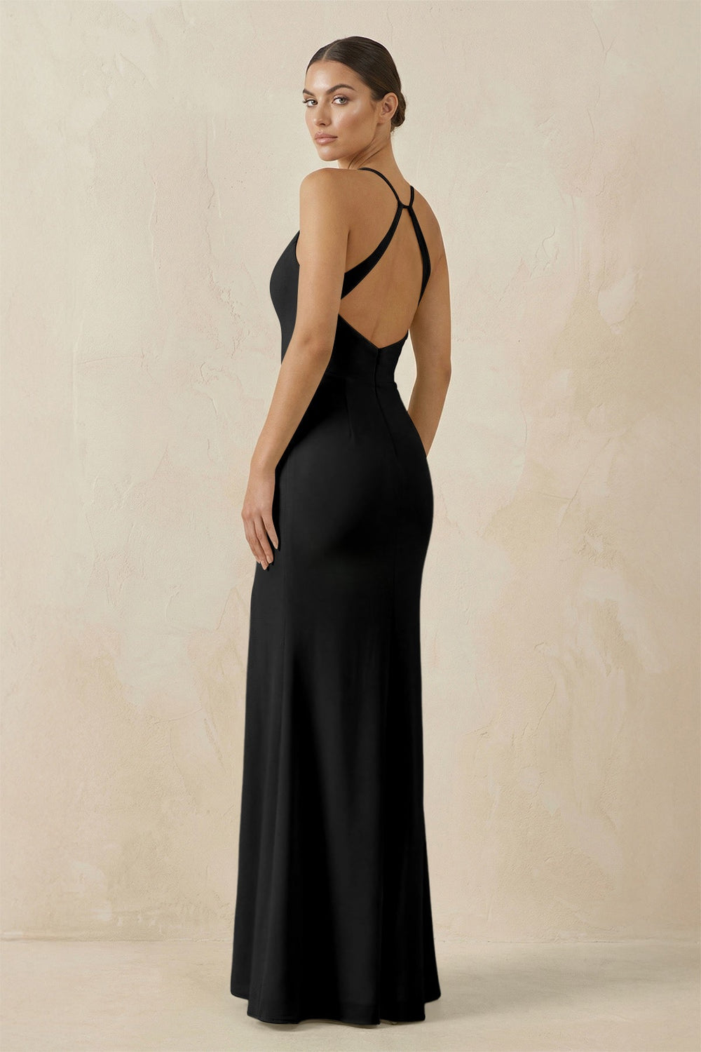 Spaghetti Strap Sheath Chiffon Bridesmaid Dress With Slit in Black - SHE IS ME Bridesmaid Dresses