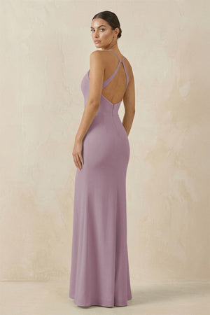 Spaghetti Strap Sheath Chiffon Bridesmaid Dress With Slit in Dusk - SHE IS ME Bridesmaid Dresses