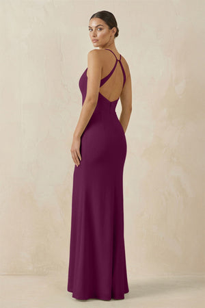 Spaghetti Strap Sheath Chiffon Bridesmaid Dress With Slit in Fig - SHE IS ME Bridesmaid Dresses
