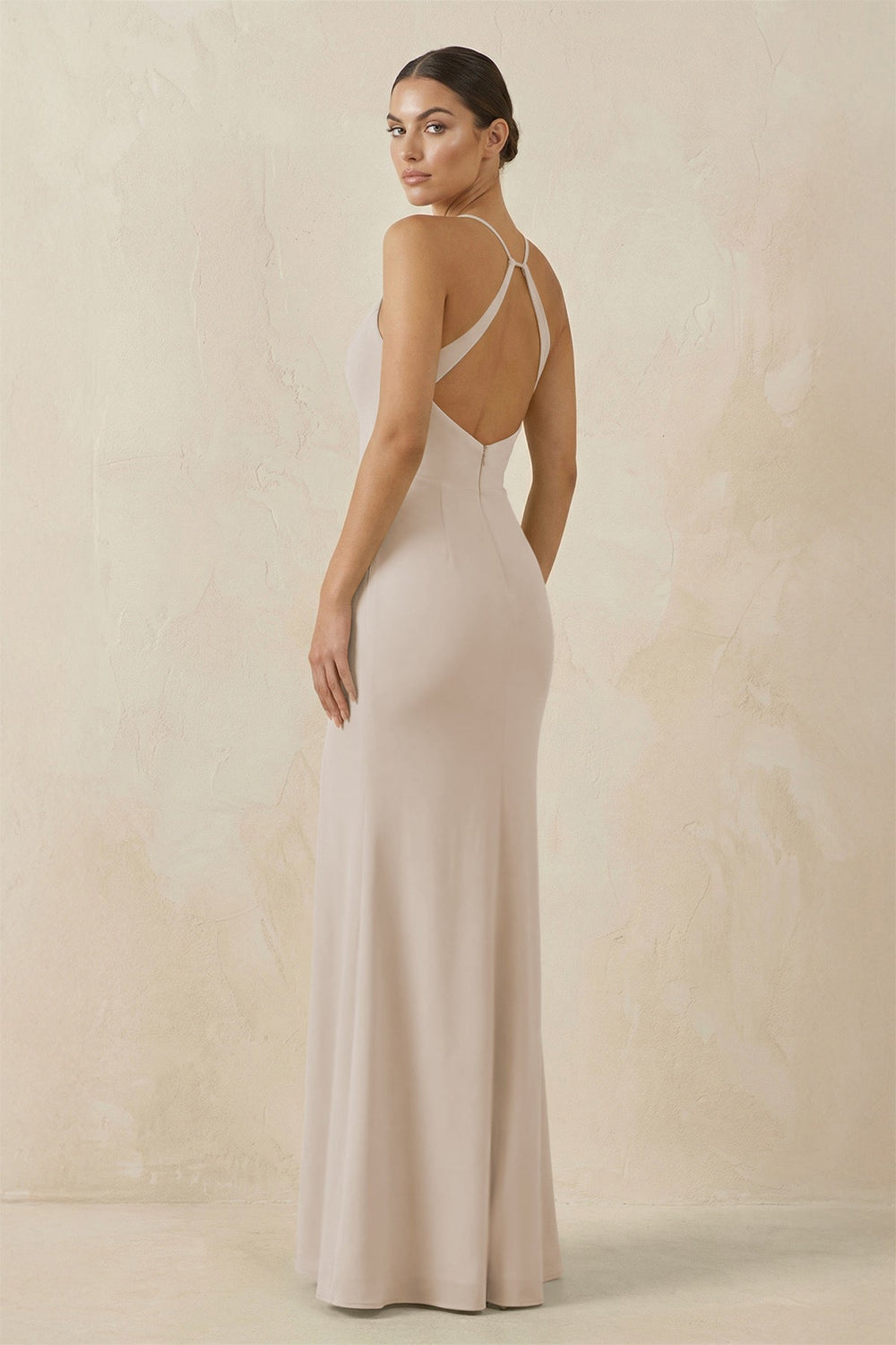 Spaghetti Strap Sheath Chiffon Bridesmaid Dress With Slit in Frost - SHE IS ME Bridesmaid Dresses