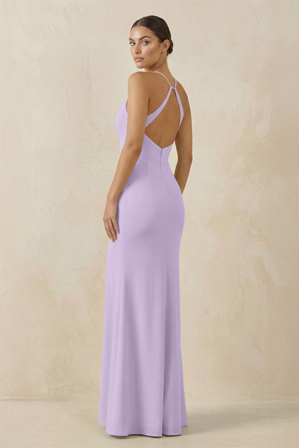Spaghetti Strap Sheath Chiffon Bridesmaid Dress With Slit in Lavender - SHE IS ME Bridesmaid Dresses