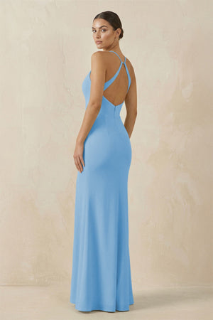 Spaghetti Strap Sheath Chiffon Bridesmaid Dress With Slit in Steel Blue - SHE IS ME Bridesmaid Dresses