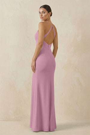 Spaghetti Strap Sheath Chiffon Bridesmaid Dress With Slit in Vintage Mauve - SHE IS ME Bridesmaid Dresses