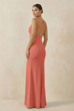 Spaghetti Strap Sheath Chiffon Bridesmaid Dress With Slit in Wild Rose - SHE IS ME Bridesmaid Dresses