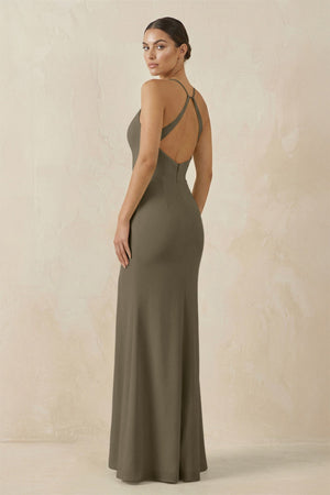 Spaghetti Strap Sheath Chiffon Bridesmaid Dress With Slit in Willow Green - SHE IS ME Bridesmaid Dresses