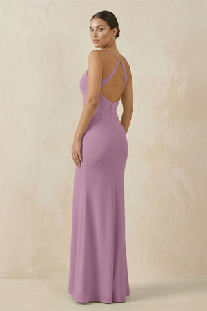 Spaghetti Strap Sheath Chiffon Bridesmaid Dress With Slit in Wisteria - SHE IS ME Bridesmaid Dresses