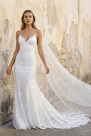 Spaghetti Straps Mermaid Lace Wedding Dress in White - SHE IS ME Wedding Dresses