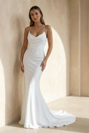 Spaghetti Straps Mermaid Satin Wedding Dress in White - SHE IS ME Wedding Dresses
