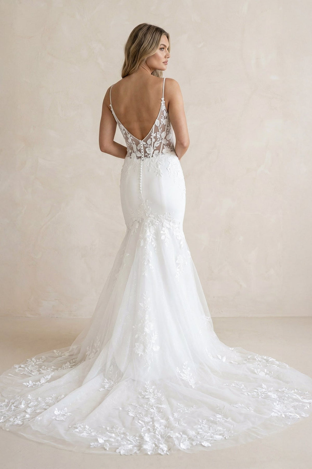 Spaghetti Straps Mermaid Wedding Dress with Appliques - SHE IS ME Wedding Dresses