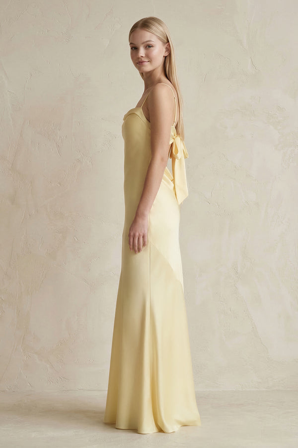Spaghetti Straps Open Back Maxi Dress in Yellow - SHE IS ME Prom Dresses