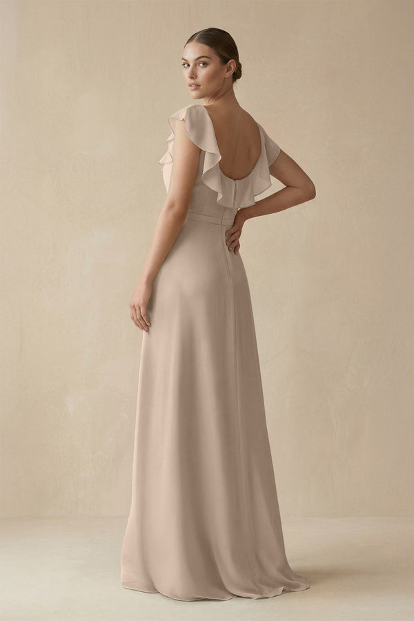 Square Neck A - Line Bridesmaid Dress with Ruffles in Almond - SHE IS ME Bridesmaid Dresses