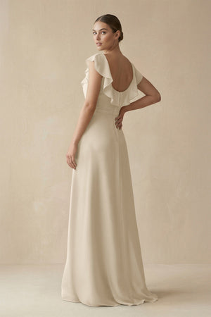 Square Neck A - Line Bridesmaid Dress with Ruffles in Champagne - SHE IS ME Bridesmaid Dresses