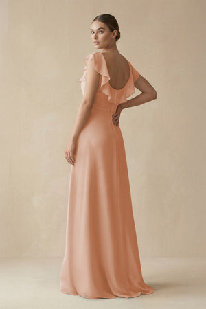 Square Neck A - Line Bridesmaid Dress with Ruffles in Champagne Rose - SHE IS ME Bridesmaid Dresses